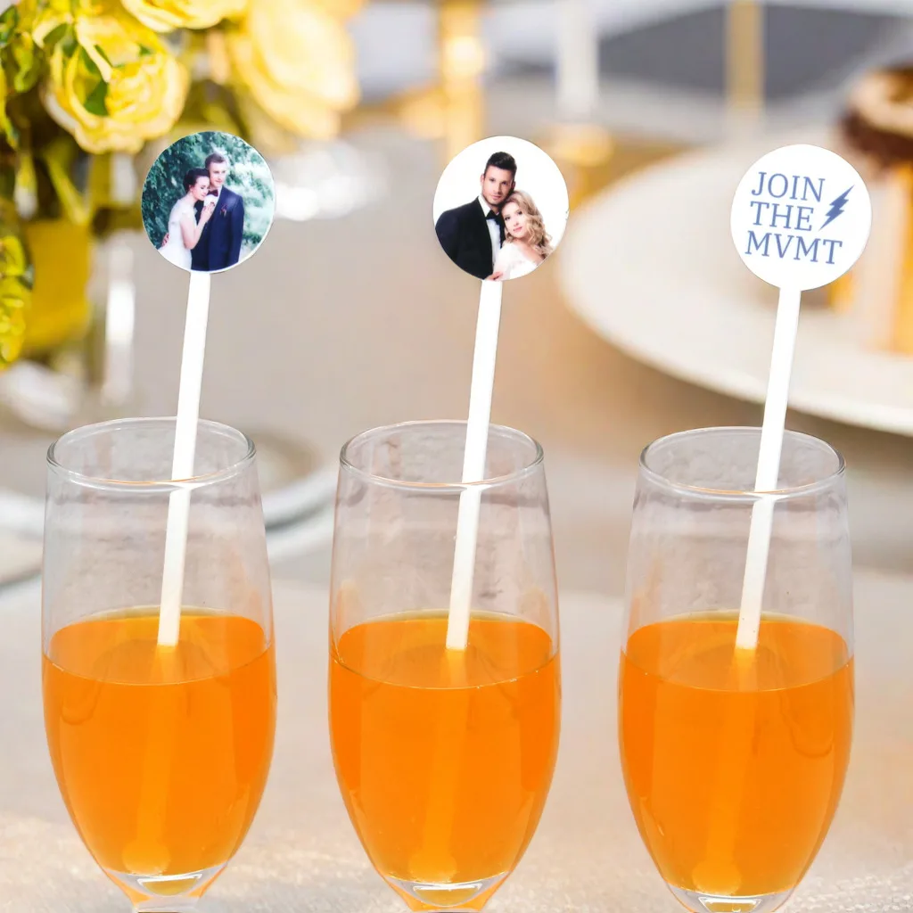 

60pcs Personalised Print Photo 15CM/18CM Round Drink Stirrers Wedding Decorations Bachelorette Party Cocktail Stirrer Decor