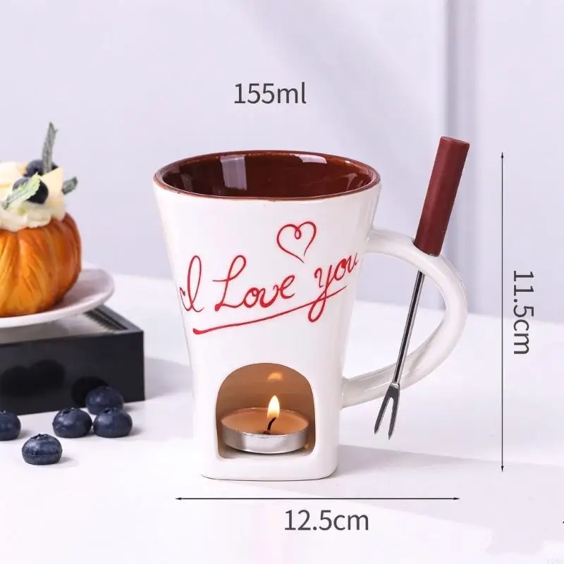   Tea-Light Chocolate Fondue Cup with Integrated Handle and Fork