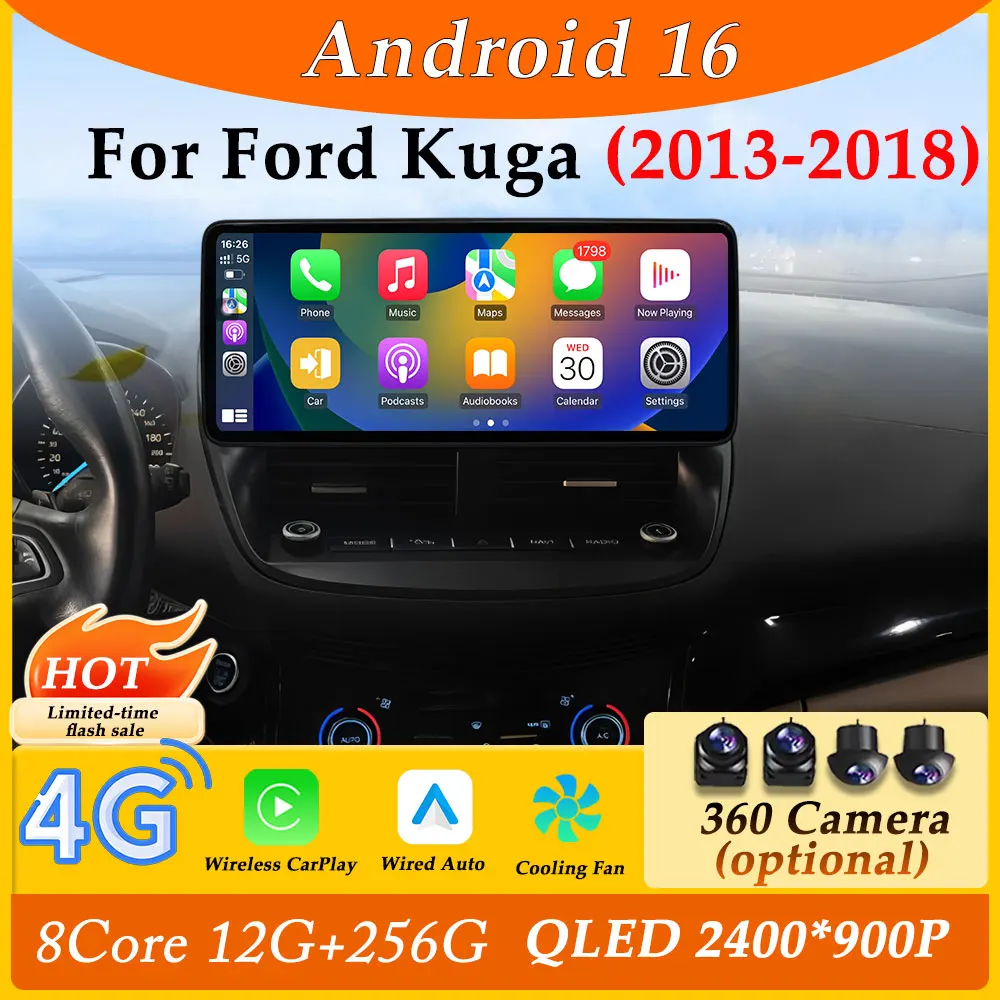 

For Ford Kuga 2013 - 2018 DSP Stereo Ultra-thin Screen CarPlay Android 16 Car Radio Video Audio Multimedia Player Split Screen