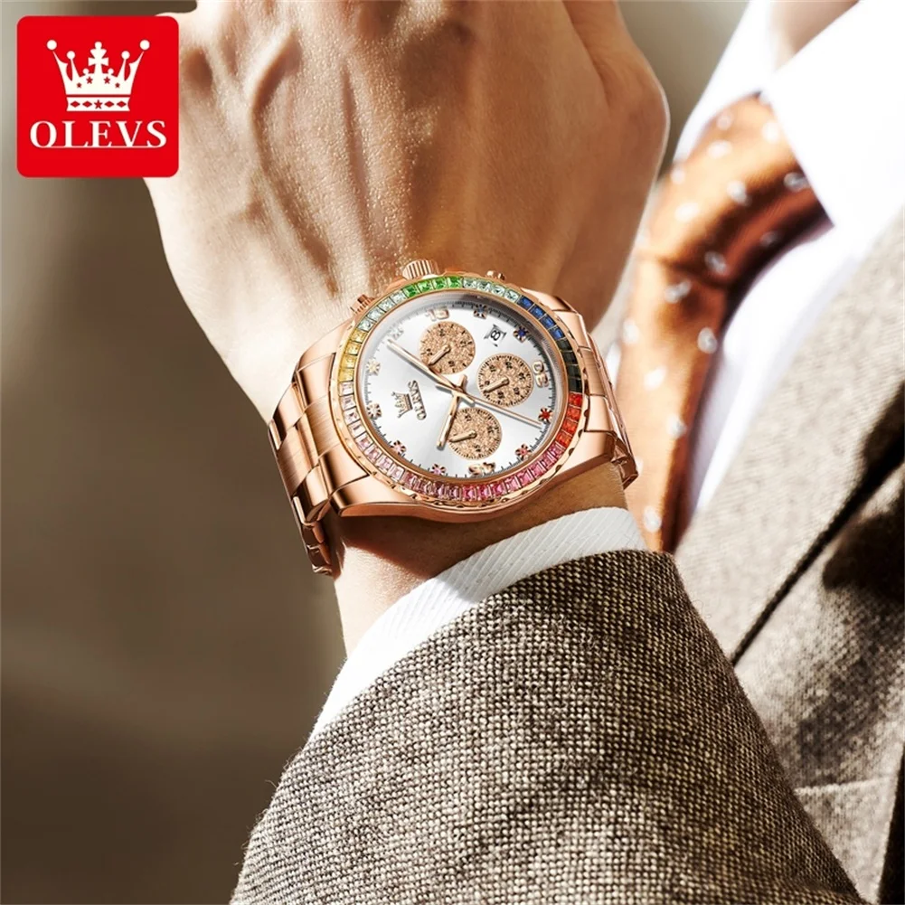 OLEVS 2939 Quartz Movement Men Watch Rainbow 24-hour Display Minute Timing Single Calendar Window Night Light Luminous Watch
