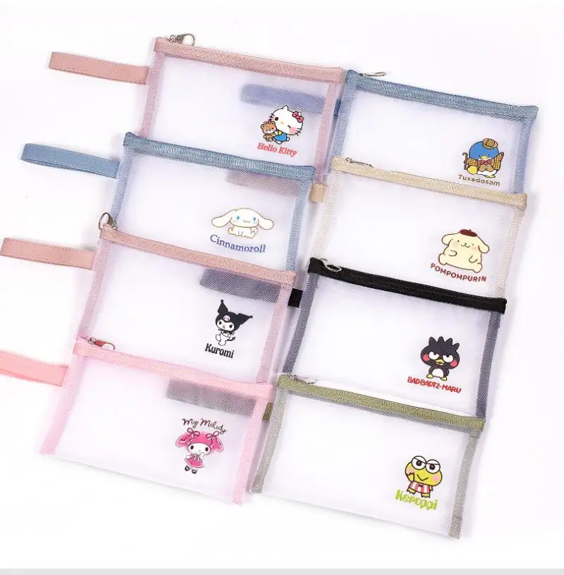 Sanrio trasparente Mesh Hello Kitty Pekkle Kero Kero Keroppi Girl Makeup Bag articoli da toeletta custodia multifunzione astuccio