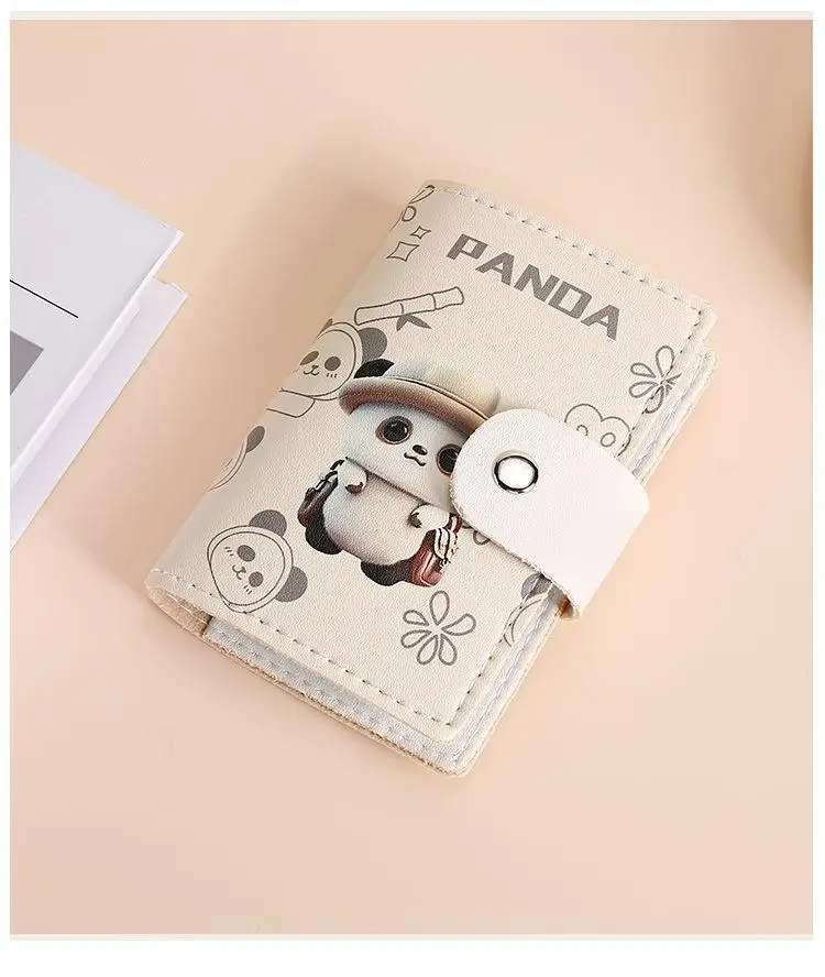 Cute Panda Print Snap Button Short Foldable Wallet Multi Card Slots Portable Coin Change Purse