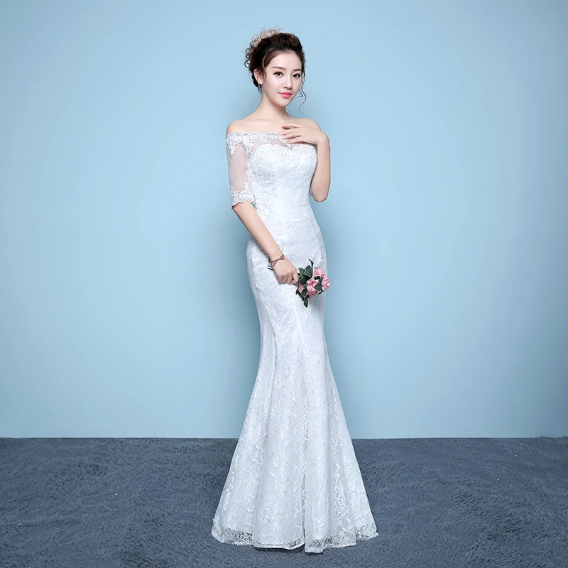 XXN-062#Fish Tail 2025 New Bride With Off Shoulder Style Slimming Wedding Dress Long Place Up Slimming Effect Cheap Wholesale