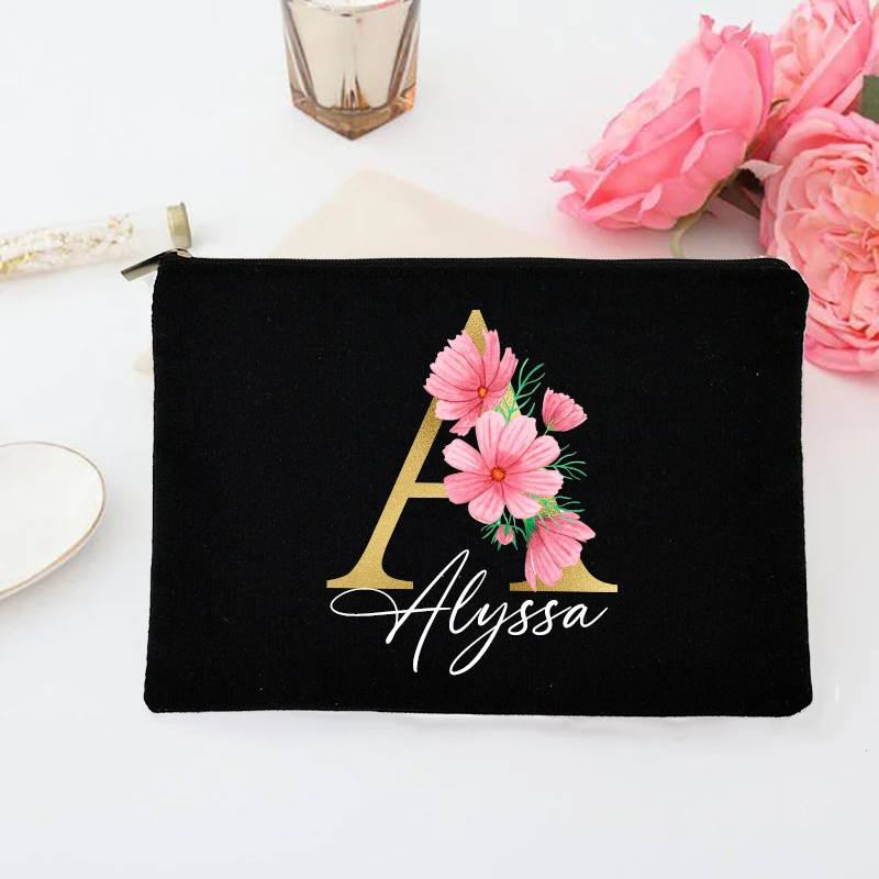 Bolsa de maquillaje personalizada con inicial personalizada con nombre, estuche de cosméticos nupcial, bolsa de artículos de tocador con monograma,