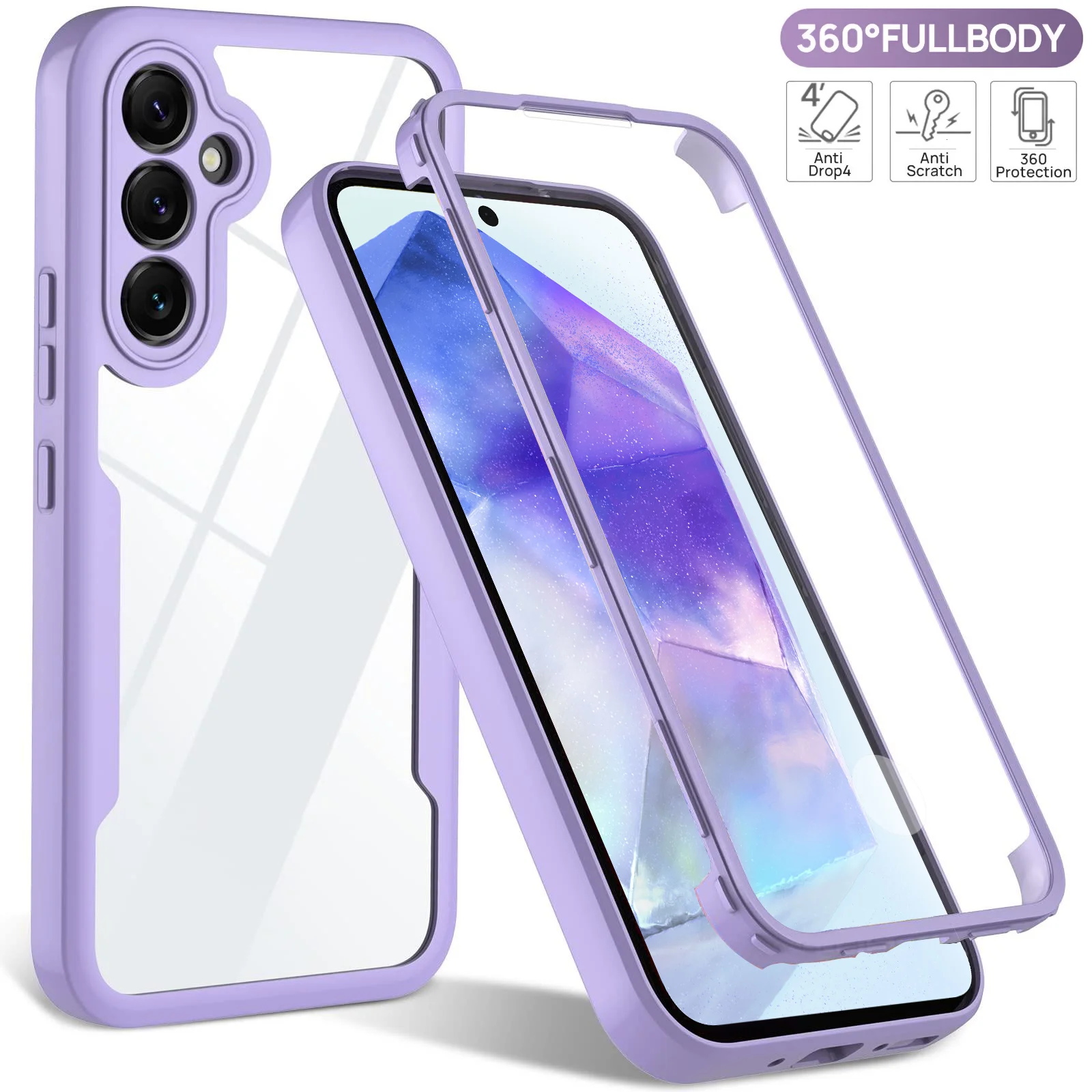 Funda protectora de pantalla de cobertura completa 360 para Samsung A55 5G A35 A15 A54 A14 A34 A53 A73 A33 A13 A52S A32 A12 cubierta de teléfono a prueba de golpes