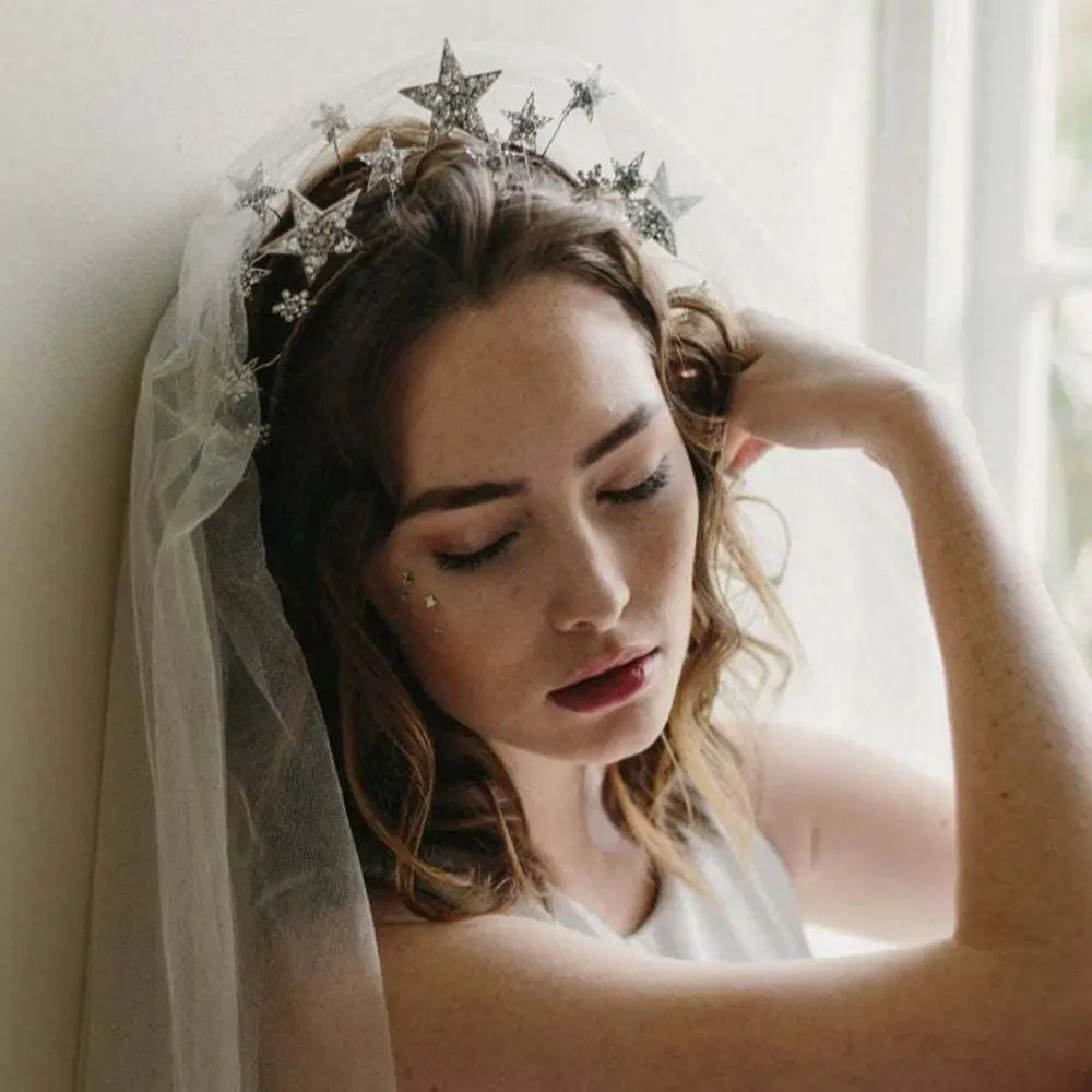 

Модные головные уборы, свадебные аксессуары для волос, обруч для волос со стразами, свадебная корона, повязка для волос с кристаллами и звездами