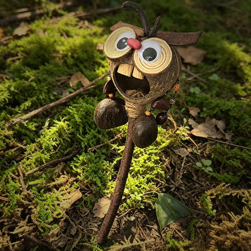 2026 New Handmade Natural Seed Pod Wizard Staff Wind Chime,Cute Ugly Doll Wooden Wand Ornament, Forest Style Handheld Decor Gift