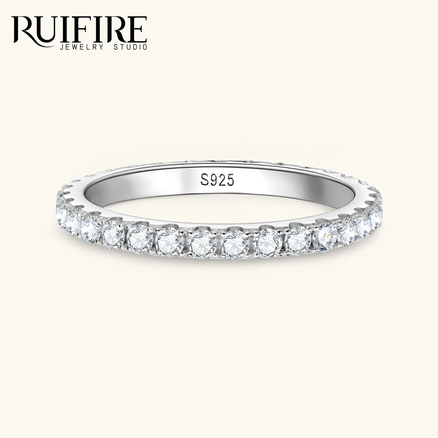 

RUIFIRE S925 Sterling Silver Ring Sparkling Full Moissanite Eternity Band Elegant Wedding Stackable Ring for Women Daily Wear