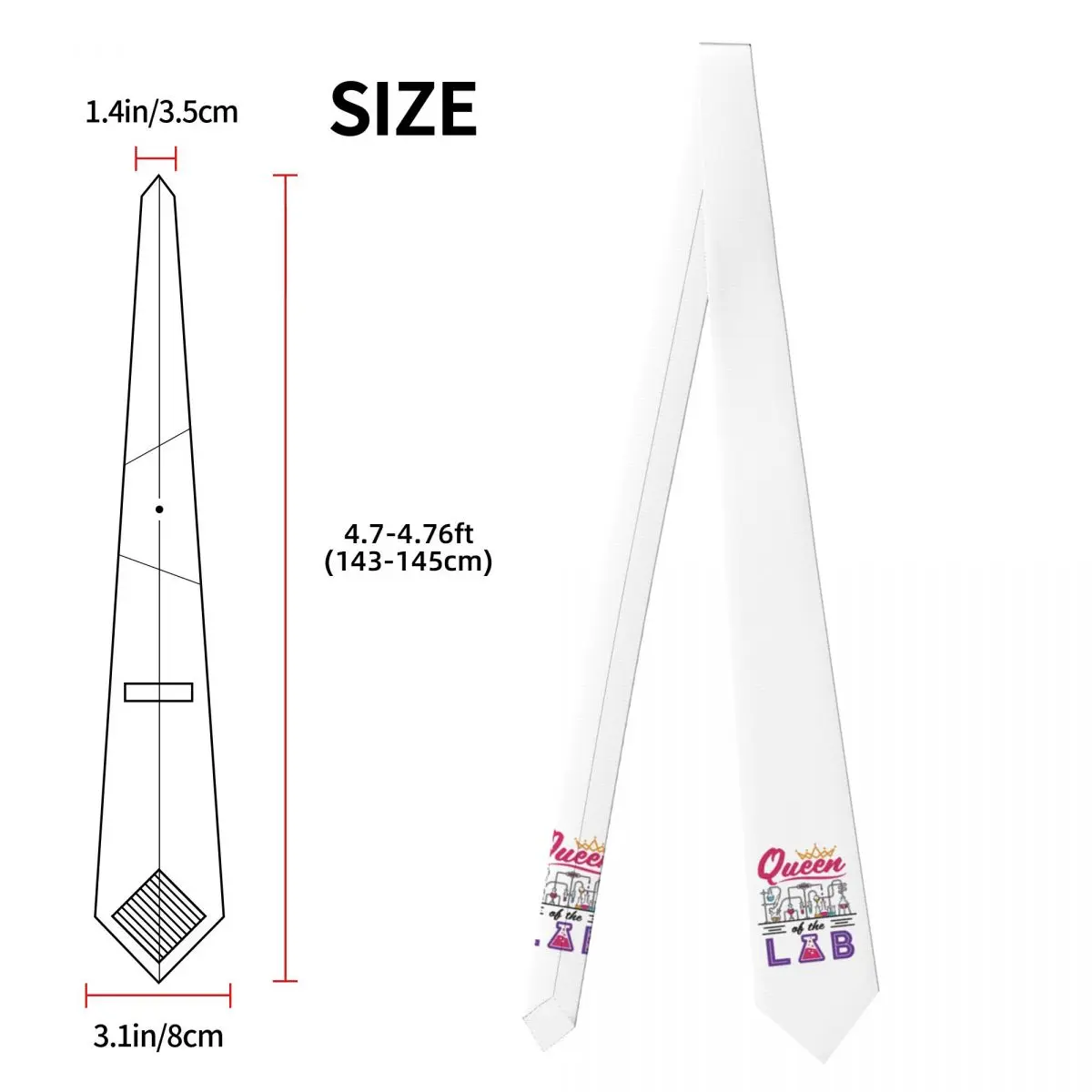 Cravatta da uomo per tecnico di laboratorio scientifico Queen Of The Lab, cravatte da 8 cm in poliestere di seta, abiti da festa, cravatte classiche Gravatas