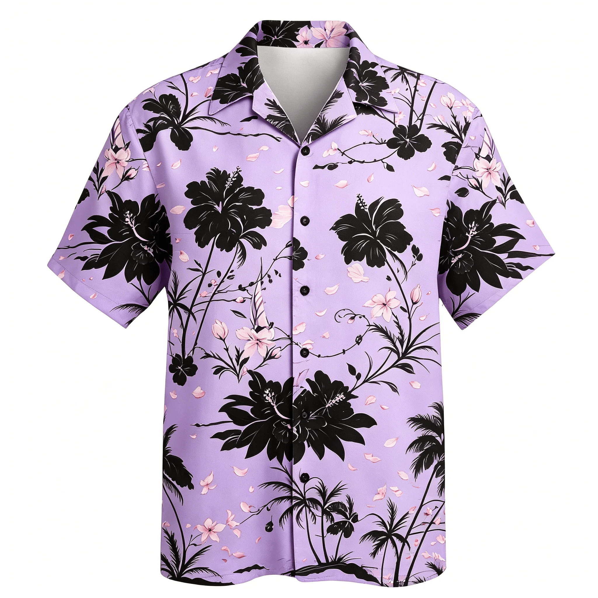 Western Regions Exotic Scenery Printed Shirt, Sunset Tropical Vegetation Element Design, Men's Summer Thin Casual Collar Shirt