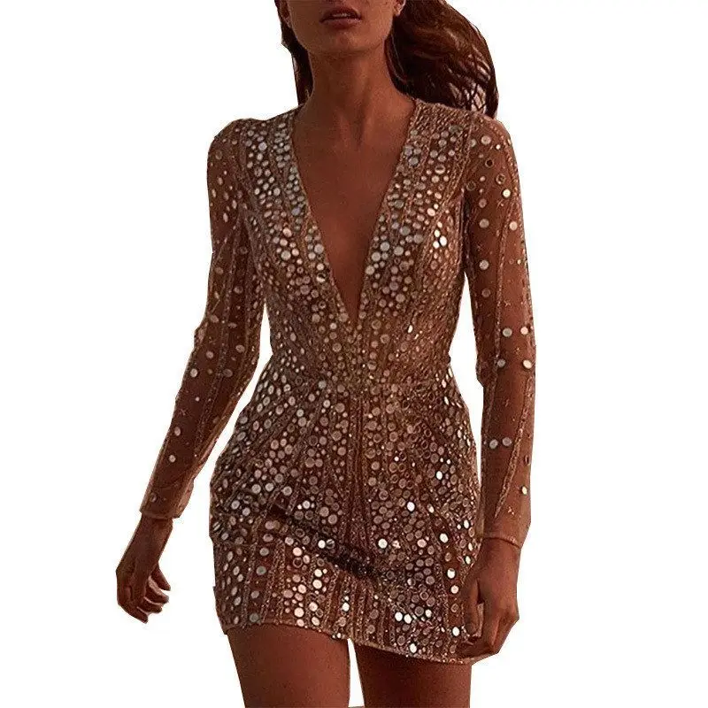 

Сексуальная прозрачная юбка с длинными рукавами Dr со сверкающими блестками и высокой талией, полиэфирное волокно, весеннее новое поступление, женская даже...