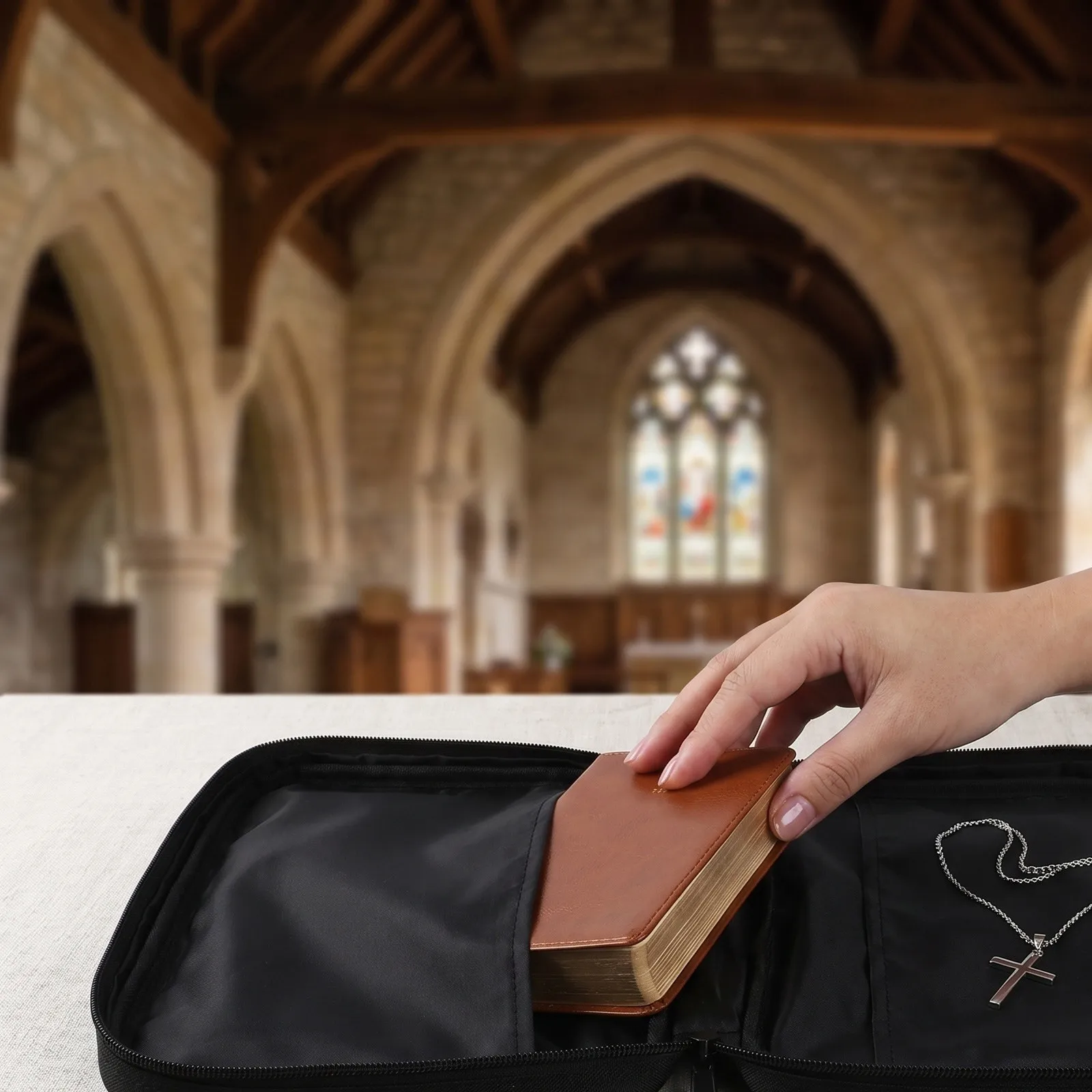 Church Collection Bag Padded Holy Water Bottle Holder Chalice Carrying Case Baptism Kit Religious Organizer Case Portable