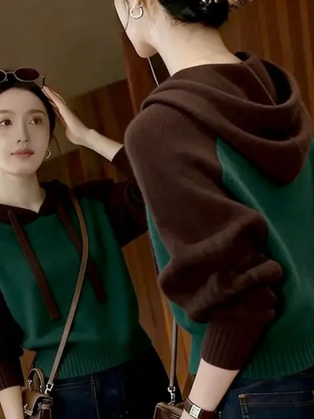 

Color Blo Knitwear Hoodie Women's Autumn Winter plus Size Sweater Slimming Innerwear Outerwear Korean Sle Long Sve