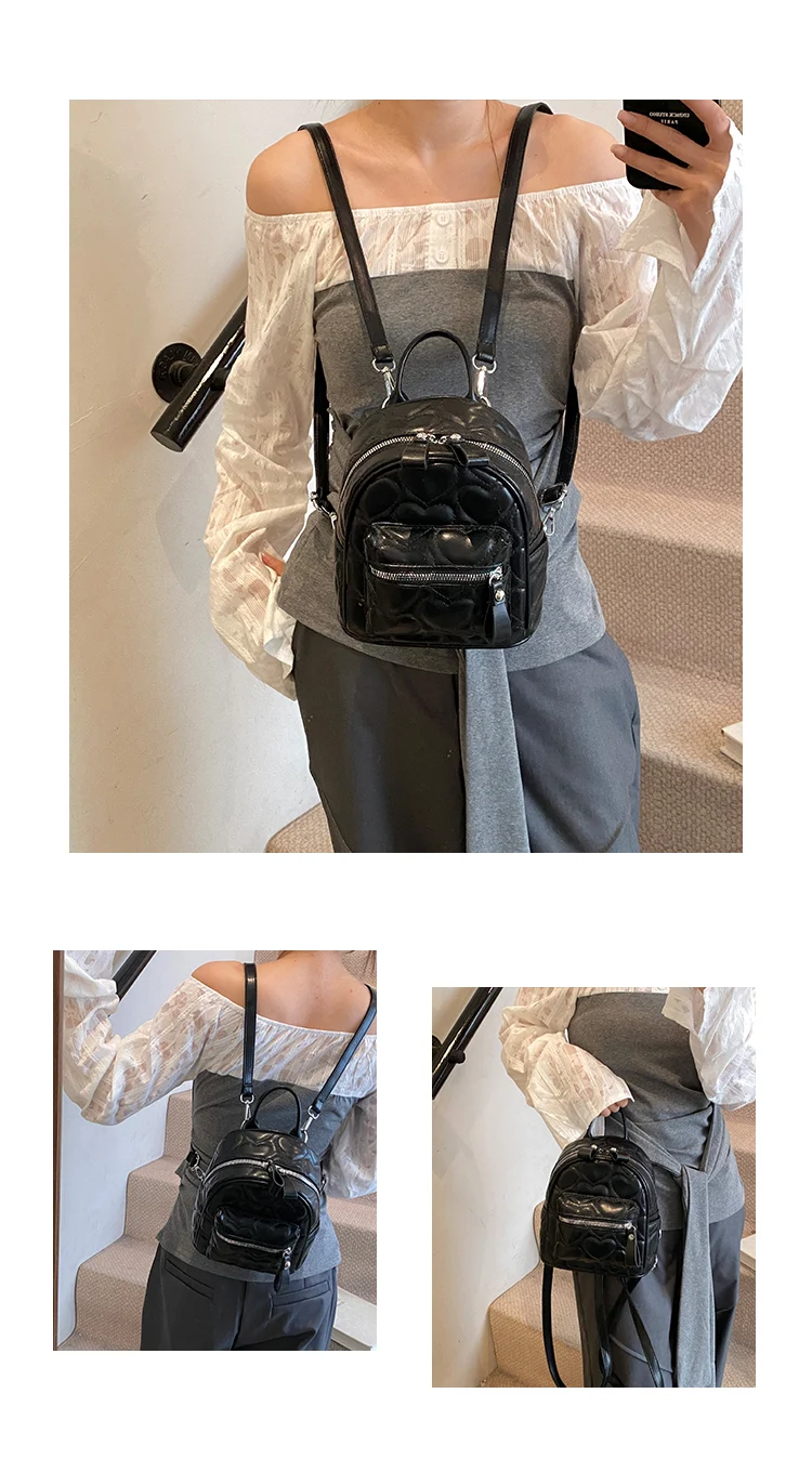 Neuer, modischer silberner Rucksack für Damen, vielseitig einsetzbar, mit Herzmuster, ideal als Schultasche für Schülerinnen, trendiger Reise- und Einkaufsrucksack für Mädchen. – Detail 12