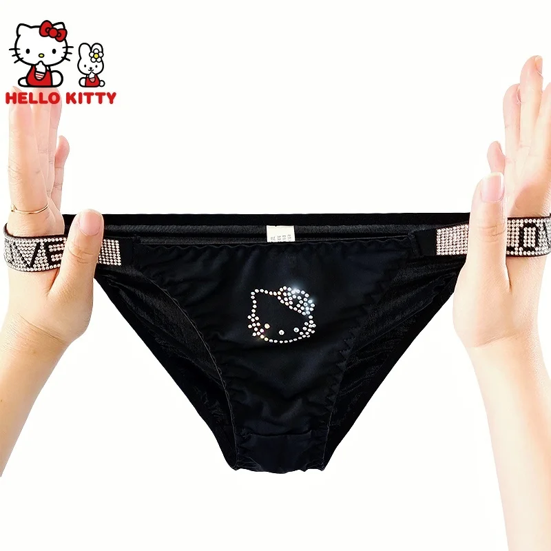 Sexy Hello Kitty Cartoon Large Diamond Rhinestone Underwear Fitness Sports Hip Lifting Low Waist High Fork Fashion Women Briefs