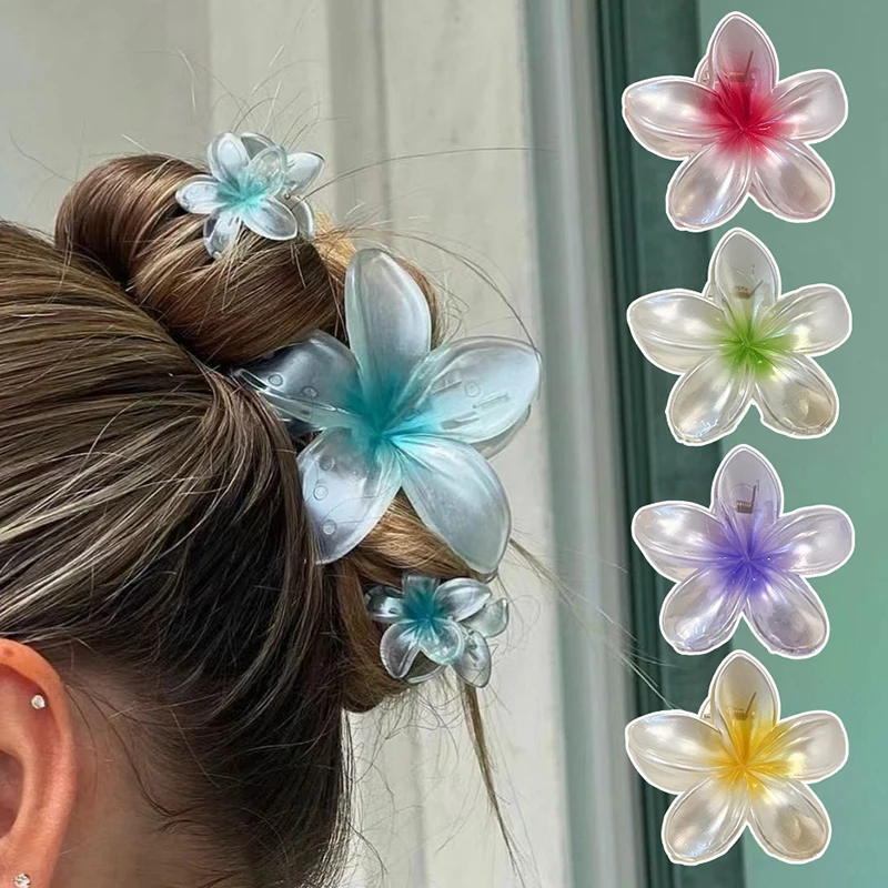 4/6/8CM Gradient Color Plumeria Flower Hairpins Fashion Shark Clip Hairpin Headdress Summer Romantic Hair Barrettes For Women