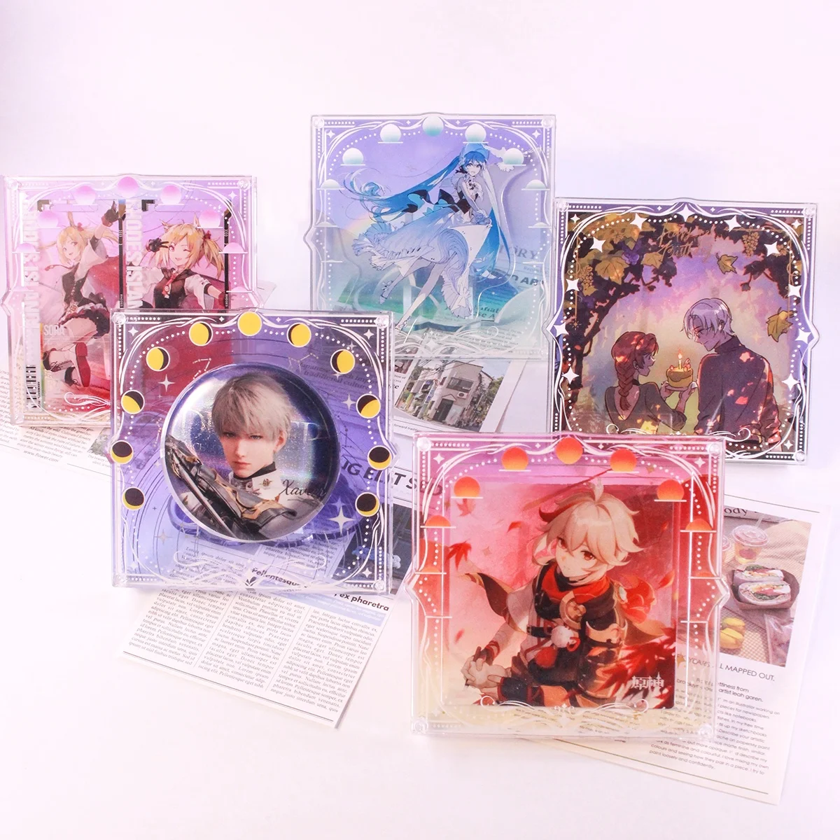 Day & Night Themed 9cm Acrylic Coaster Display Case,  Aesthetics Storage Photo Frame, for Anime Kpop Merch Desk Shooting Decor