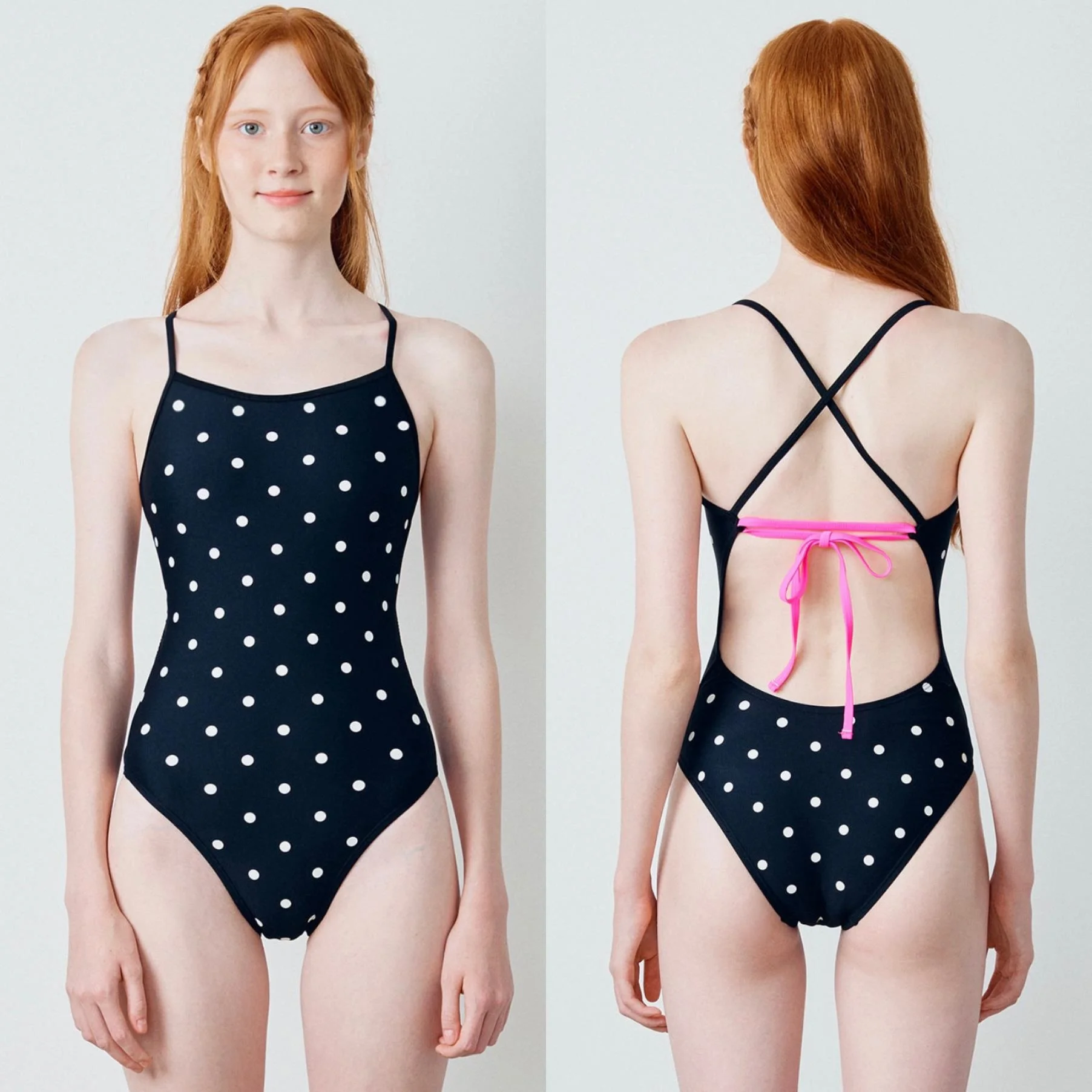 2025 New Speed Suit One-Piece Swimsuit Women's Training Professional Beauty White Polka Dot Hot Spring Leisure Backless Polye...