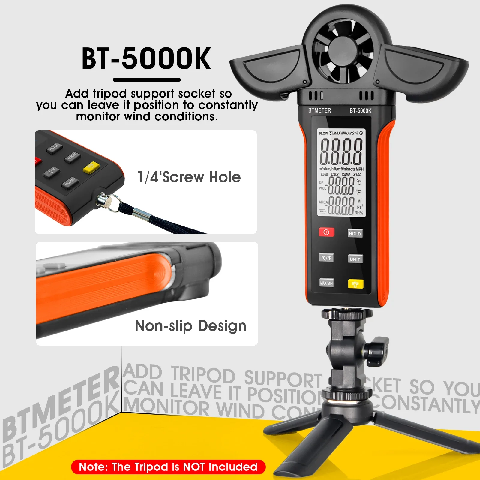 

Enhanced Digital Wind Speed Meter BT-5000K High-Precision Anemometer with Backlight Data Hold and Protective Shell Measures