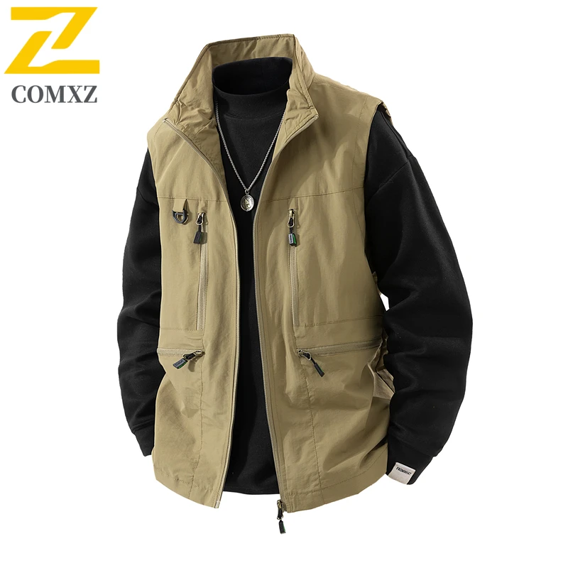 

Men's Vest 2025 New Outdoor Multi Pocket Loose Breathable Workwear Stand Up Collar Sleeveless Jacket Casual Camping Fishing Vest
