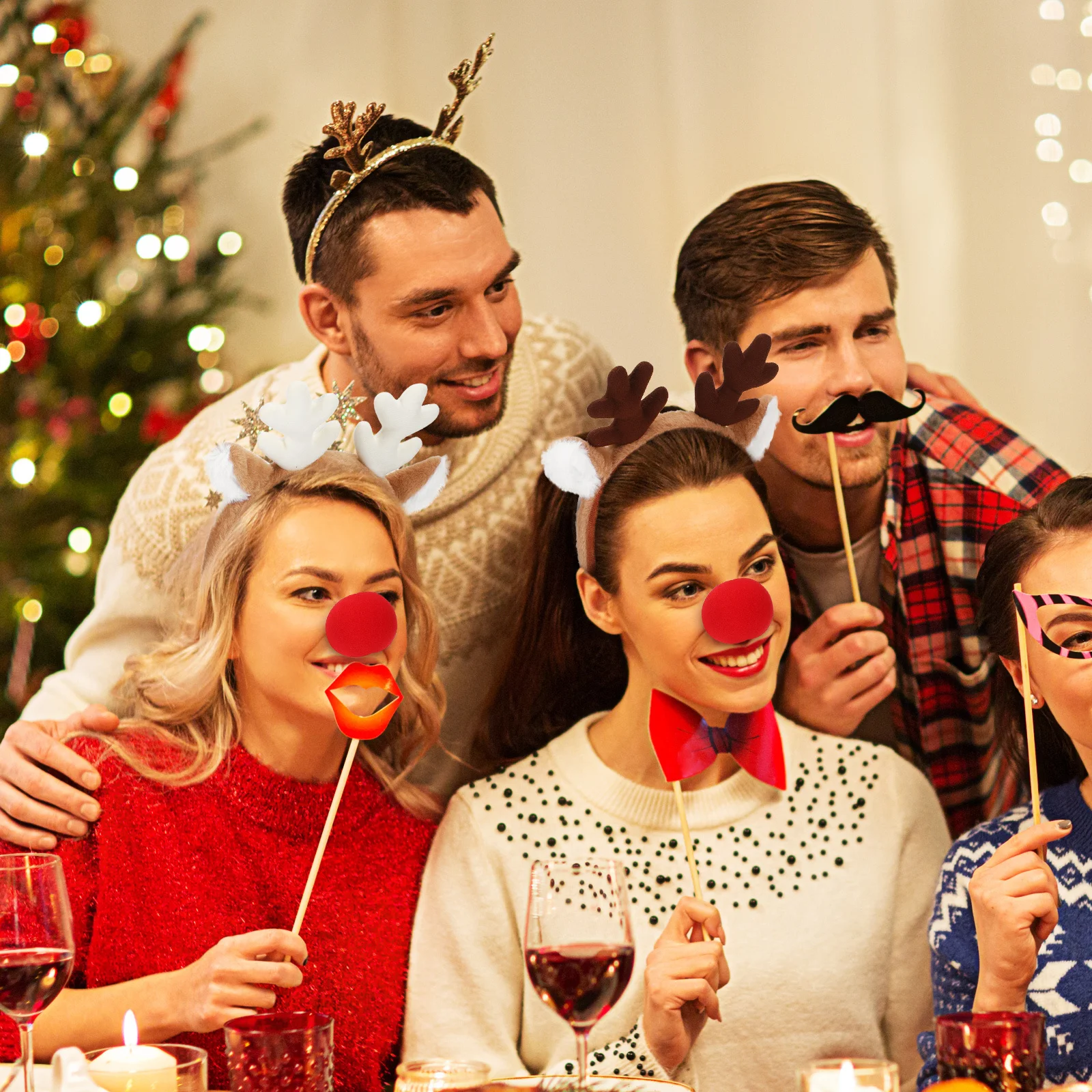 

Christmas Hair Accessories 2 Pack Reindeer Headband Adult Deer Antlers with Red Nose for Holiday Party Women Gift