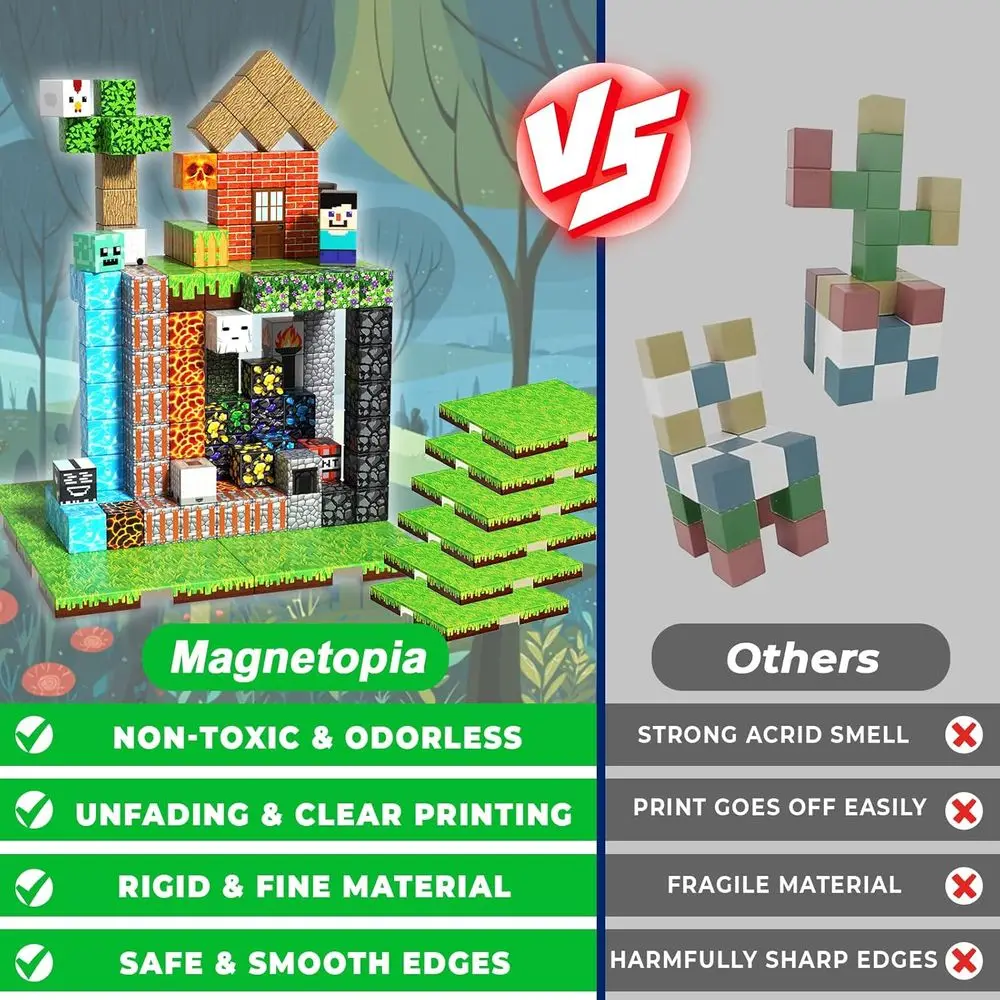 مجموعة البناء المغناطيسي: كتل مكونة من 200 قطعة مع 6 قواعد للأطفال من 3 إلى 10 سنوات، هدية مثالية للجذعية للأعمار من 4 إلى 8 سنوات