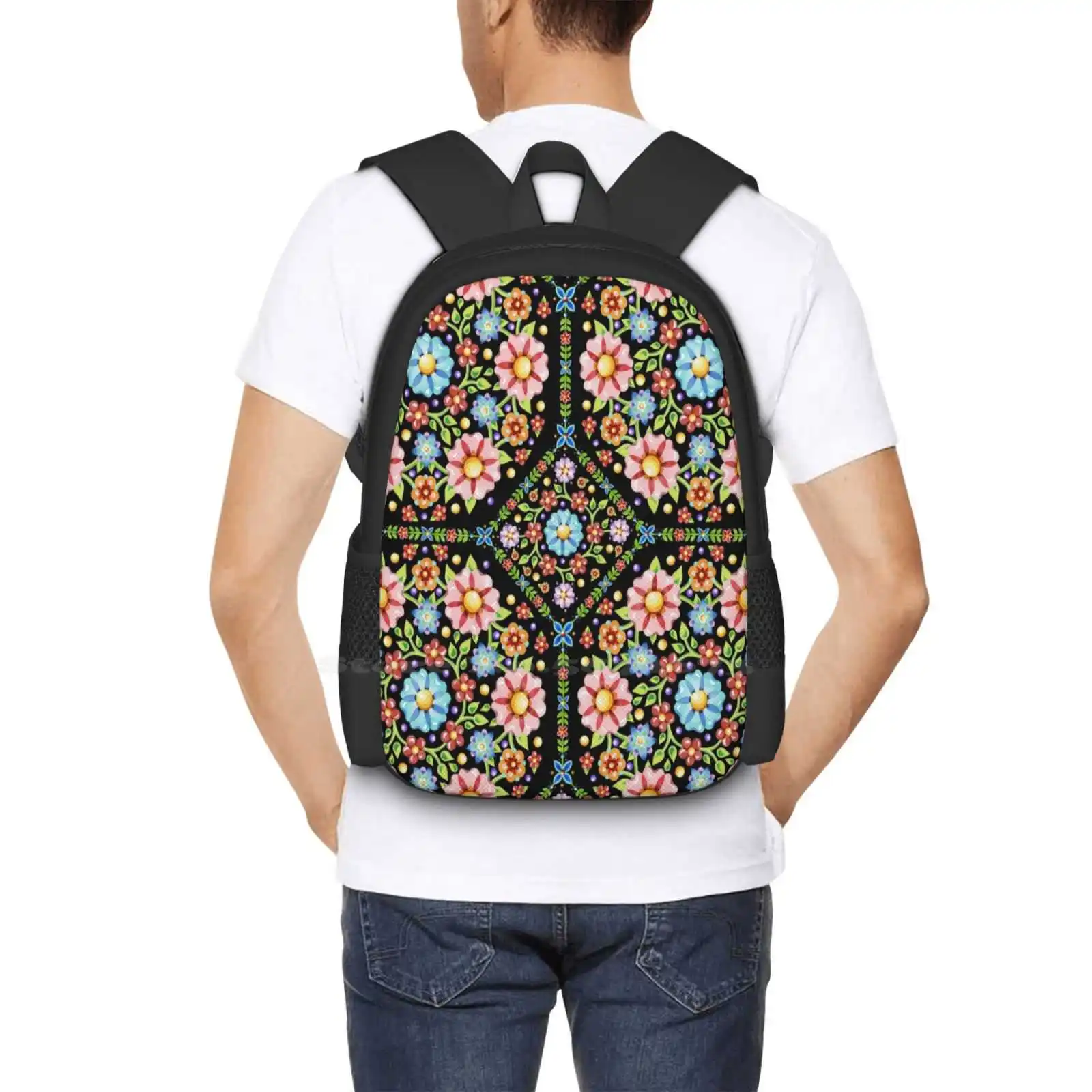 Kwiatowa korona kwiatowa Millefiori szkoła o dużej pojemności plecaki na laptopy artystyczna folklorystyczna rzymska cygańska karawana Boho Chic