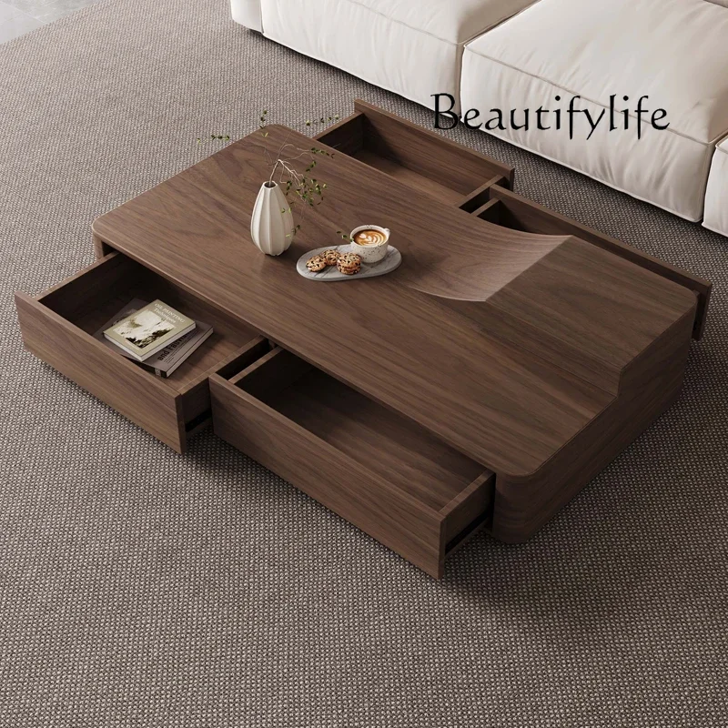 

Solid wood coffee table modern simple living room home new storage walnut color minimalist coffee table