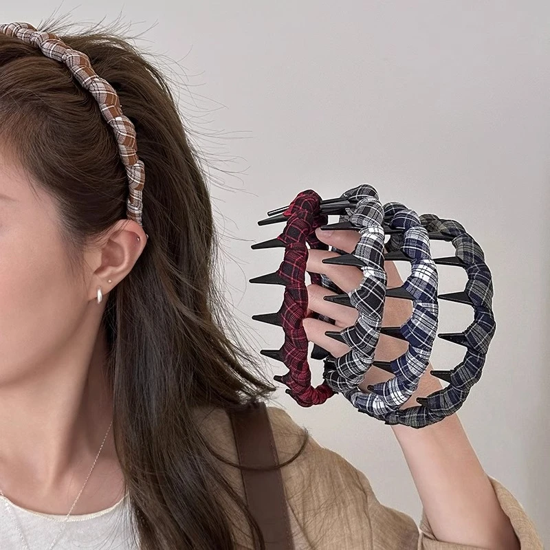 

Fashion Headbands for Women Plaid Toothed Non-slip Hair Bands Girl Face Wash Makeup Hairband Hair Hoop Hair Accessories Headwear