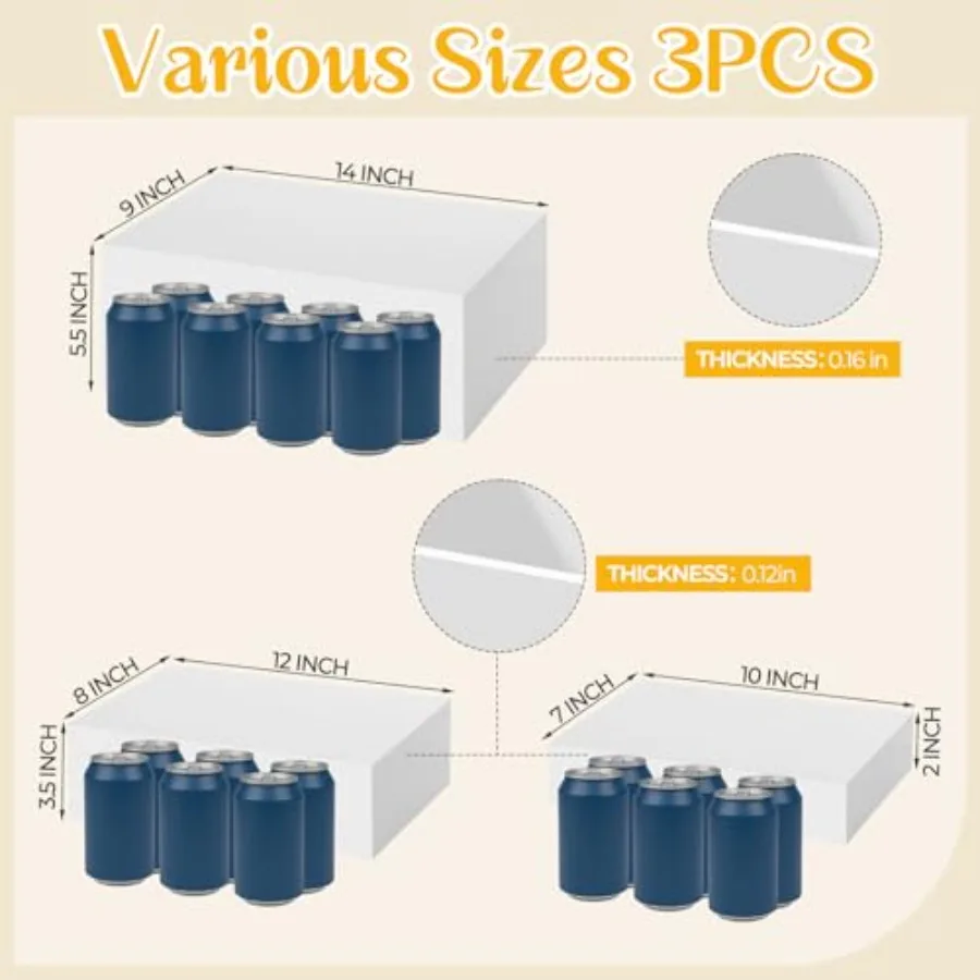 3 Pack Extra Large Acrylic Buffet Risers - 14, 12, 10 White Display Stands for Dessert Food Catering Buffet Display, Hollow Bot