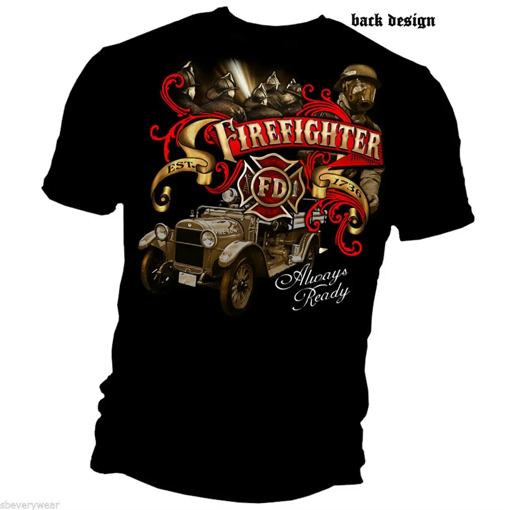 Fireman Fire Dept Antique Fire Fire Rescue Truck Firefighter T-Shirt 100% Cotton O-Neck Summer Short Sleeve Casual Mens T-shirt