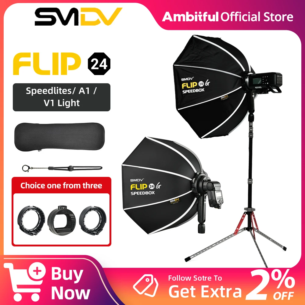 SMDV Flip 20 24 28 Parabolic Softbox Quickly Release With Adapter for A1 Godox V1 AD100PRO V860II AD200 AD200PRO Flash Soft Box