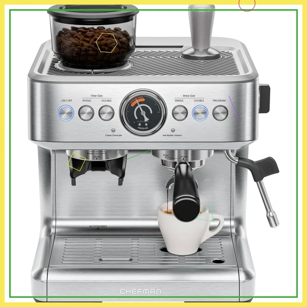 

Профессиональная кофемашина для эспрессо на 15 бар с капучинатором, кофемолкой, 30 настройками, резервуаром на 3 л - из нержавеющей стали