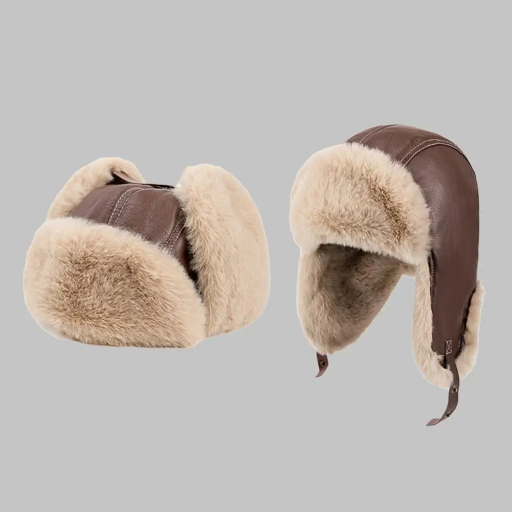 Faux Fur Trapper Hat Winter Ushanka Hat with Ear Flaps Plush Lining Windproof Warm Fuzzy Earflap Hat Cold Weather Hunting Cap