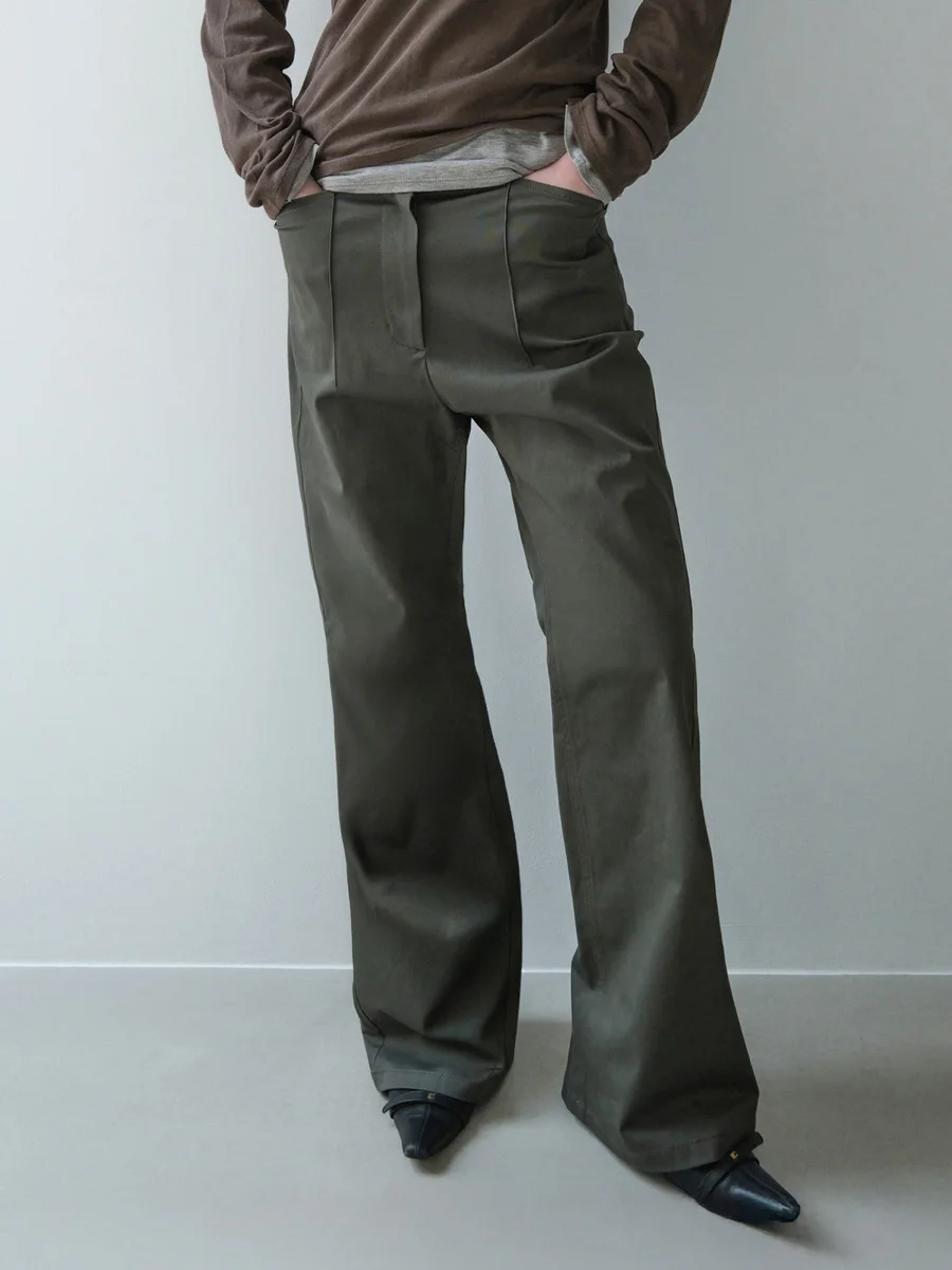 

Noxulara Authentic Summer 2026 Brand Workwear Style Flared Long Trousers Casual Slim Fit Natural Waist Cotton Blend