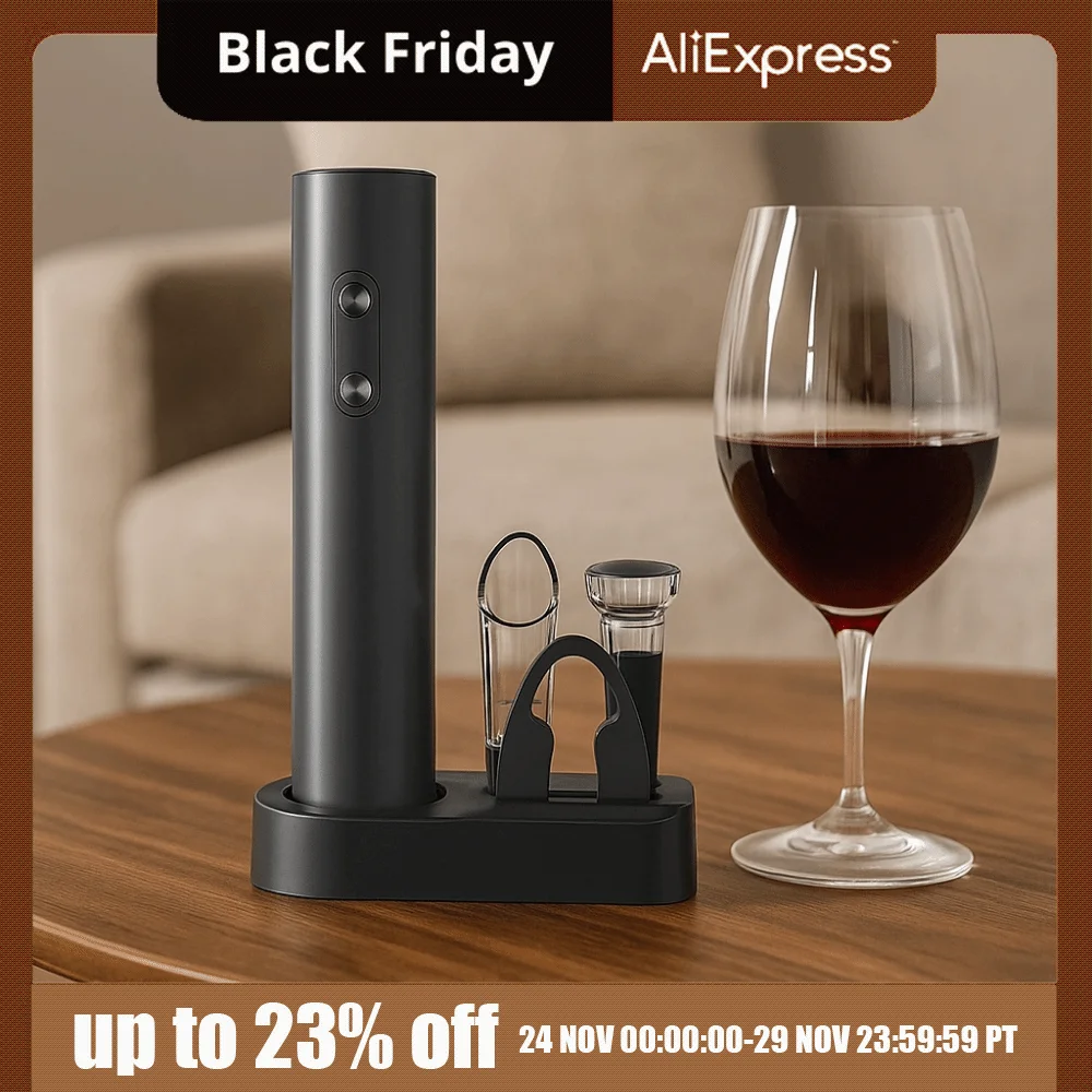 Abridor de botellas de vino eléctrico portátil 5 en 1, reutilizable con Base, sacacorchos eléctrico con batería, sacacorchos automático para fiesta