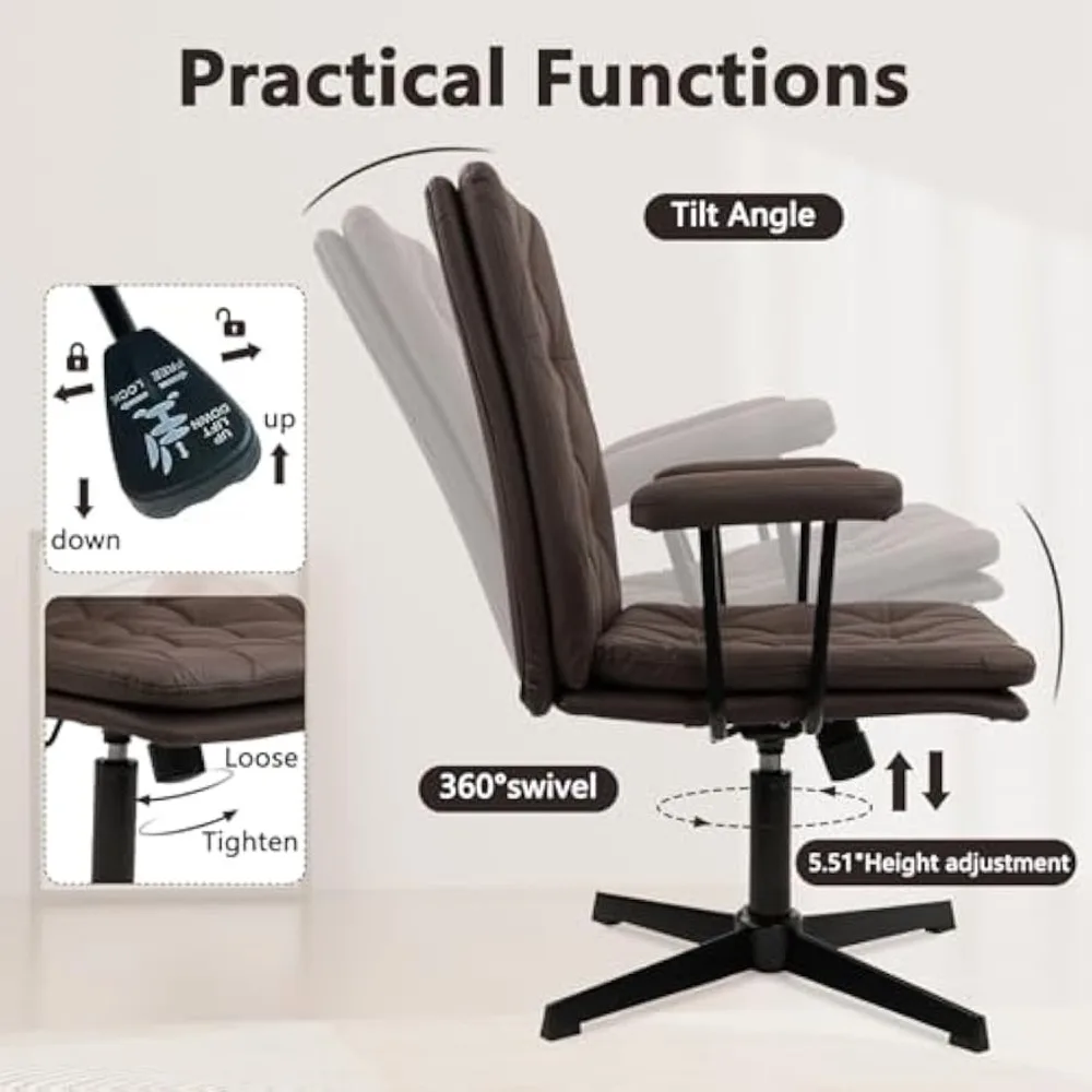 كرسي مكتب كلاتينا بدون عجلات، كراسي مكتب متقاطعة من الجلد بأذرع، كرسي كمبيوتر حديث بأرجل متقاطعة، ارتفاع متوسط الظهر أ #3