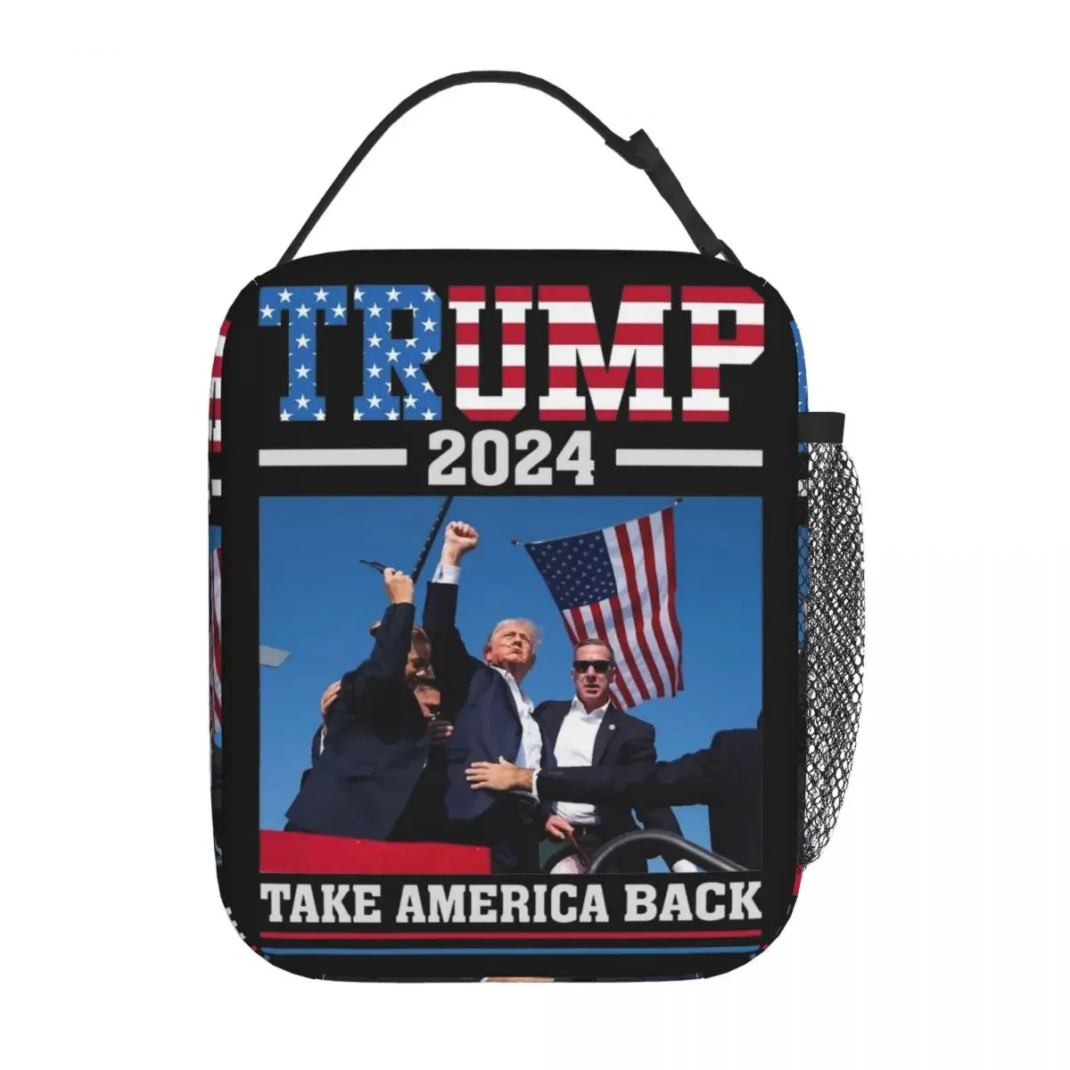 Insulated Lunch Bag Fight Trump 2024 Merch Trump Shot Shooting Take American Back Storage Food Box Cooler Lunch Box For School