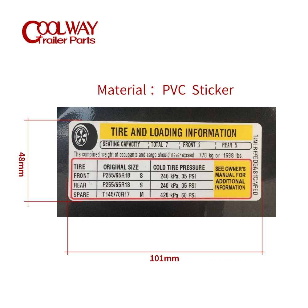 High Quality Pressure-Sensitive Imprintable Material Trailer ID VIN Stickers Replacement Labels Tire Pressure Decal