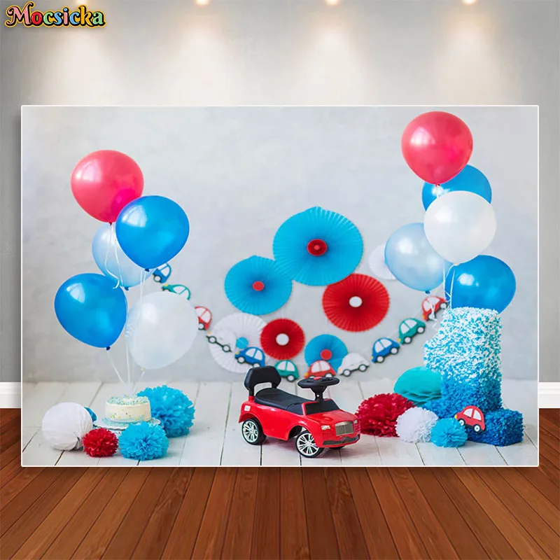 Mocsicka Baby One Birthday Backdrop Photocall Props Balloon Brick Wall Party Decor Background Photography Photo Studio Banner