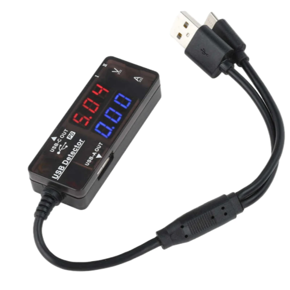 

Dual LED Display USB Charger Tester Voltage Current Meter Voltmeter Ammeter Tester Mobile Power Detector with USB/Type-C Cable