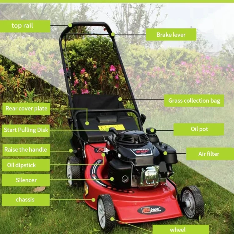 China Lawn Mowers Wholesale Gasoline 18Inch Walk Behind Hand Push Garden Petrol Self Propelled Lawn Mower