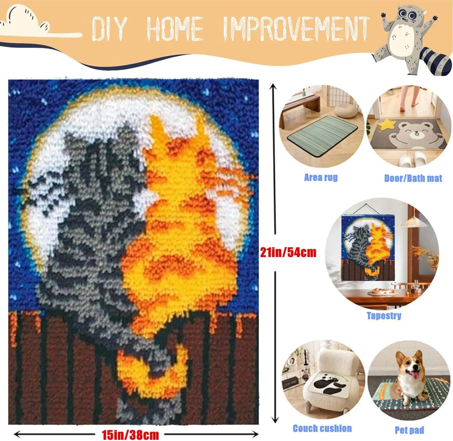 Latch Hook Rug Kit Crochet Carpet DIY Rug Crochet Yarn Kits Animal Pattern Festival Gift Carpet Making Kit for Festival Carpet