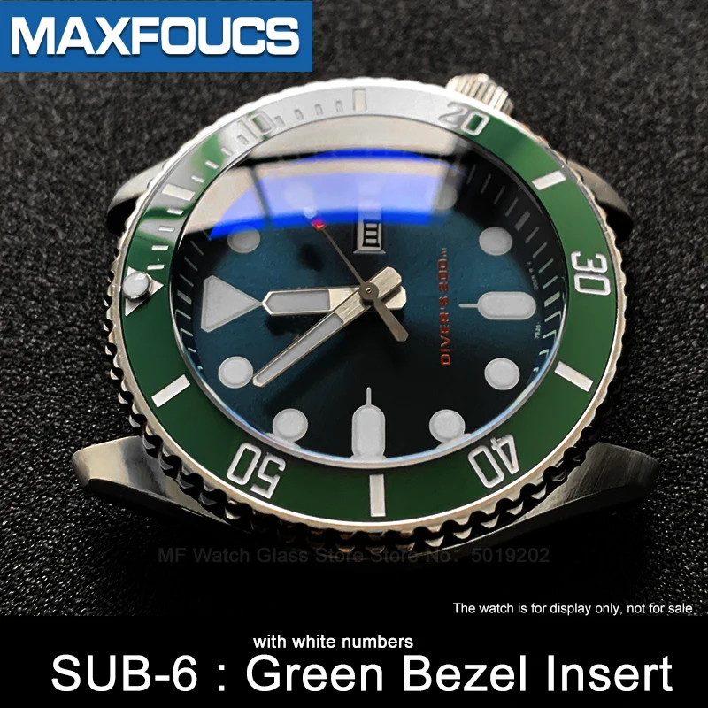 Sloped ceramic bezel insert 38*30.6mm  Sub style Luminous pip at 12 For SKX007 SKX011 for Rlx SUBMARINER MOD watch parts