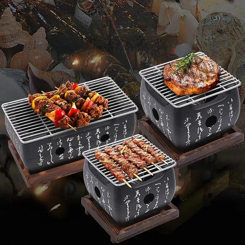 Aluminium Alloy BBQ Stove Indoor/Outdoor Barbecue Grill Portable Reusable Grill Box for Korean/Japanese Food Cooking