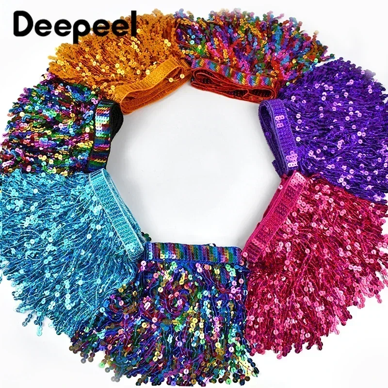 2/5/9Meters 16cm Sequin Tassel Fringe Lace Trim for Sewing Curtain Latin Dress Clothes Fabric DIY Decorative Ribbon Accessories