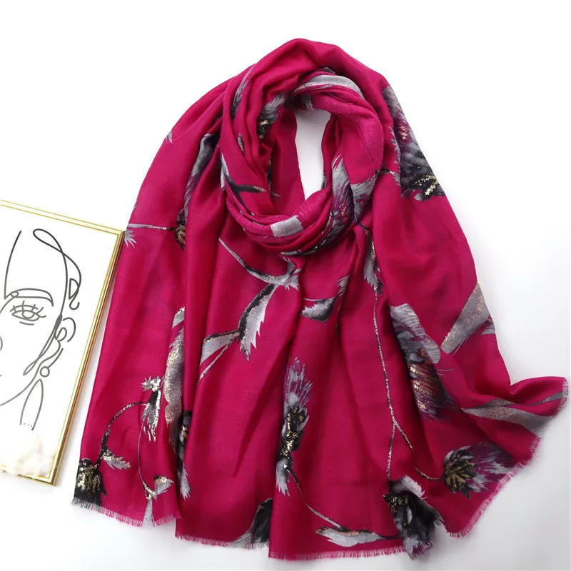 2022 Autumn Women Viscose Scarf Lurex Glitter Petal Floral Fringe Hijab Shawls and Wraps Foulard Echarpe Muslim Sjaal 180*90Cm