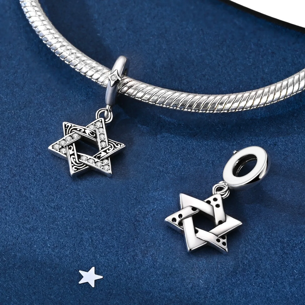 Original 925 Sterling Silver Charm Pendant Retro Hexagram Star Fit Bracelet Making Fine Jewelry For Woman