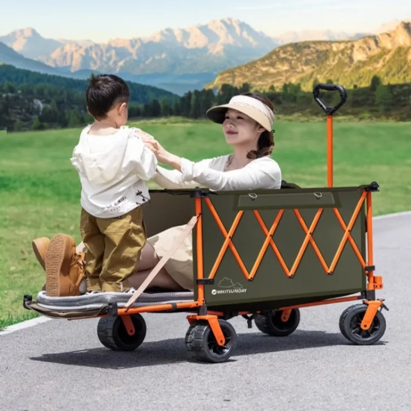 

Walking Folding Camping Trolley Carbon Steel Portable Shopping Picnic Large Travel Cart Movable Storage Camping Equipment