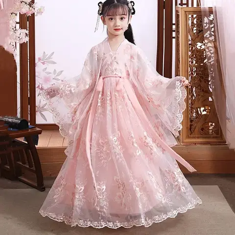 Summer Party Costume Girl Dresses Vintage Kids Clothes Vestido Casual Baby Chinese Hanfu Cosplay Children Princess Girls Dress